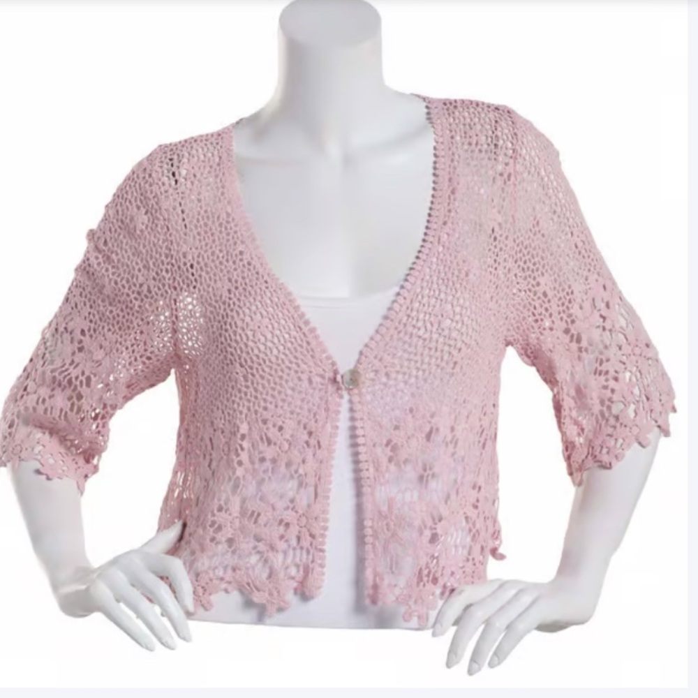 Rabbit Rabbit Designs Pink Lace Top Floral Ombre Crotchet Cotton Cardigan CA1